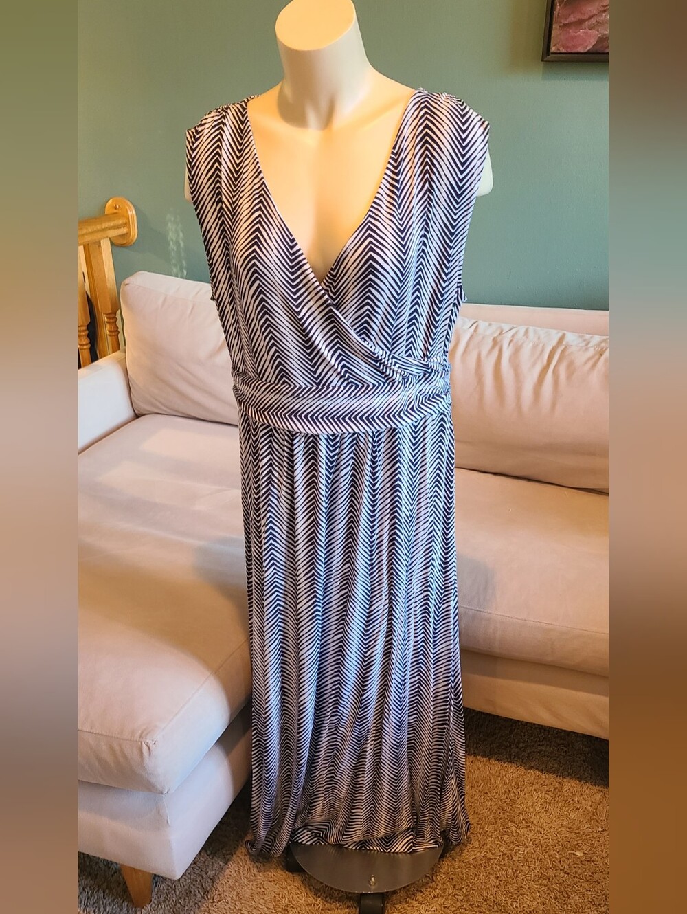 Talbots Blue & White Chevron Wrap Maxi Dress